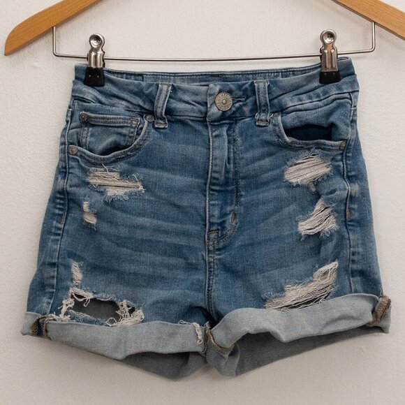 American Eagle High Rise Distressed Denim Shorts Women’s 2 NE(X)T Stretch - Picture 1 of 4